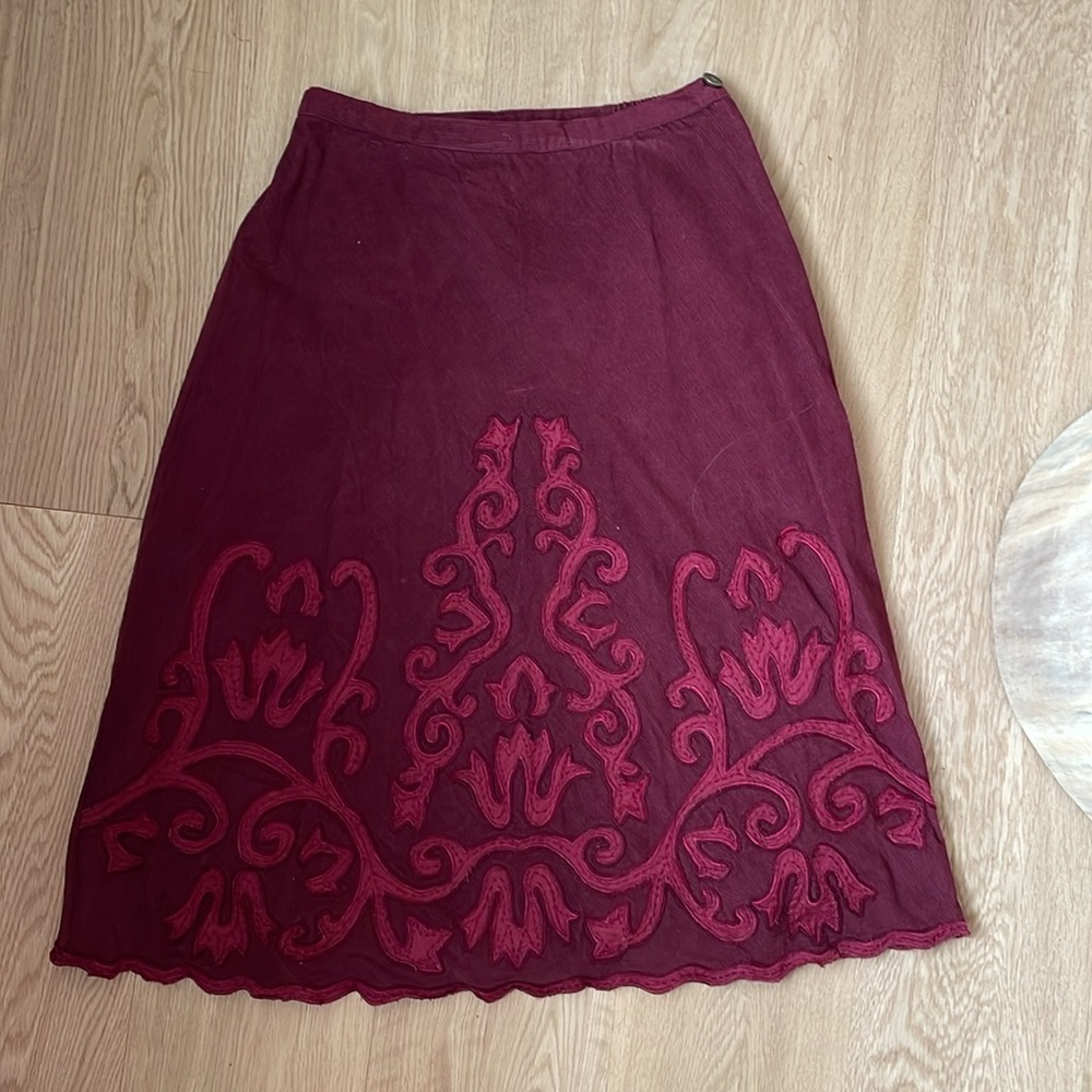 Vintage April Cornell Burgundy Embroidered Skirt